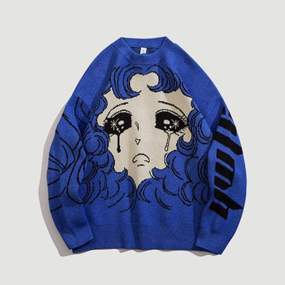 Crying Comic Girl Print Sweater