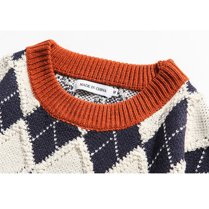 Argyle Patchwork Printed Sweater