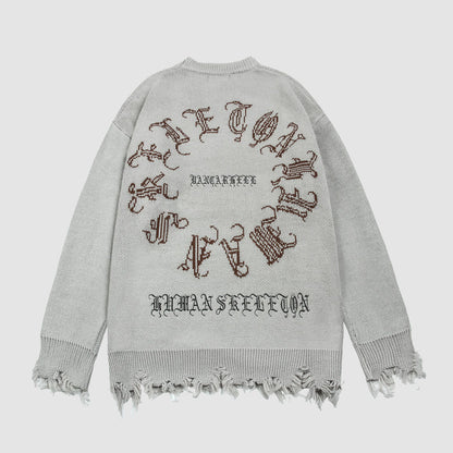 Skeleton Ripped Hem Sweater