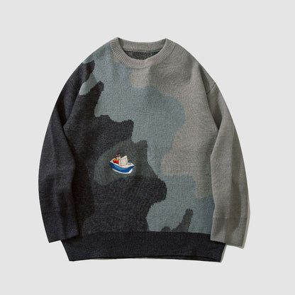 Sailboat Embroidery Sweater