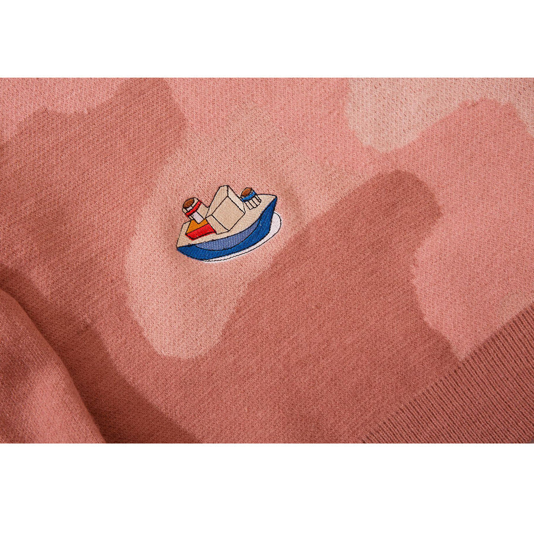 Sailboat Embroidery Knit Sweater