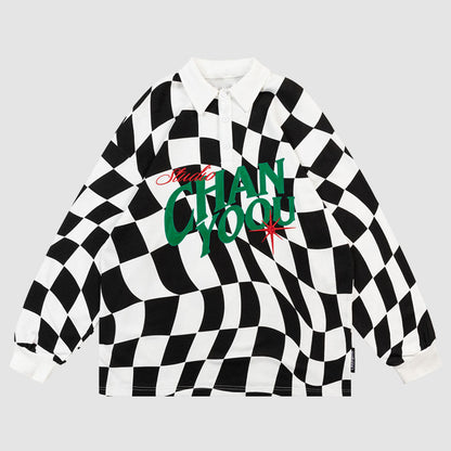 Embroidered Letter Plaid Sweatshirt